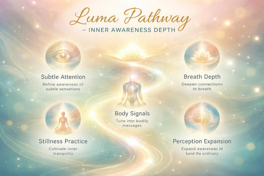 Luma Pathway diagram with six stages of inner awareness depth on a soft, gradient background.
